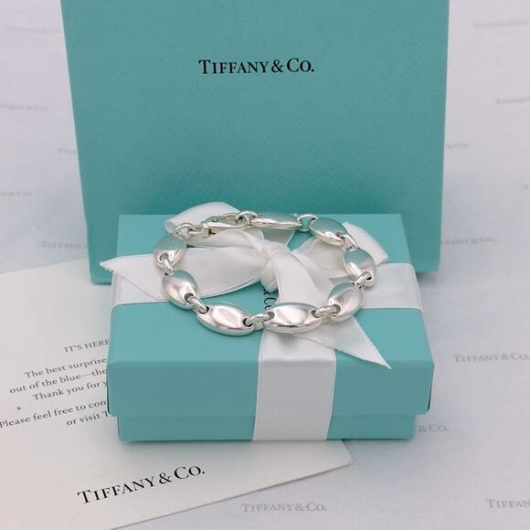 Tiffany & Co. Pebble Link Oval Bracelet Sterling Silver Italy Vintage W/ Pouch - Picture 4 of 12